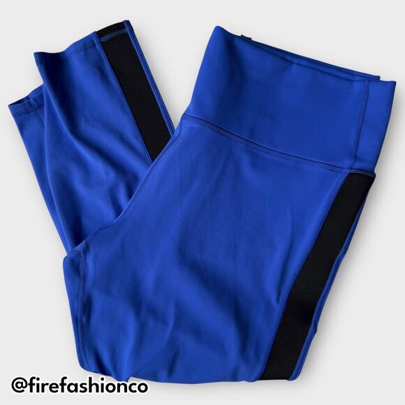 Fabletics PowerHold High-Waisted 7/8 Leggings Blue Black Side Stripe 3X (22-24) - Picture 5 of 9